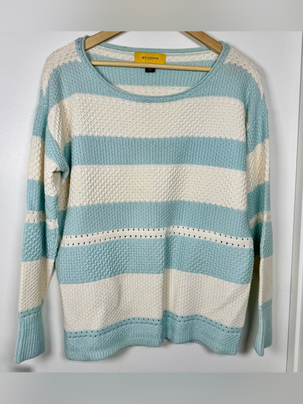 St. John Wool & Rayon Knit Long Sleeve Striped Sweater Women’s Medium Coastal